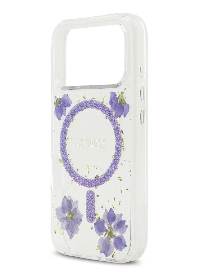 Guess MagSafe Resin Case with Flowers & Glitter Pattern for iPhone 17 Pro Max - Purple - Image 2